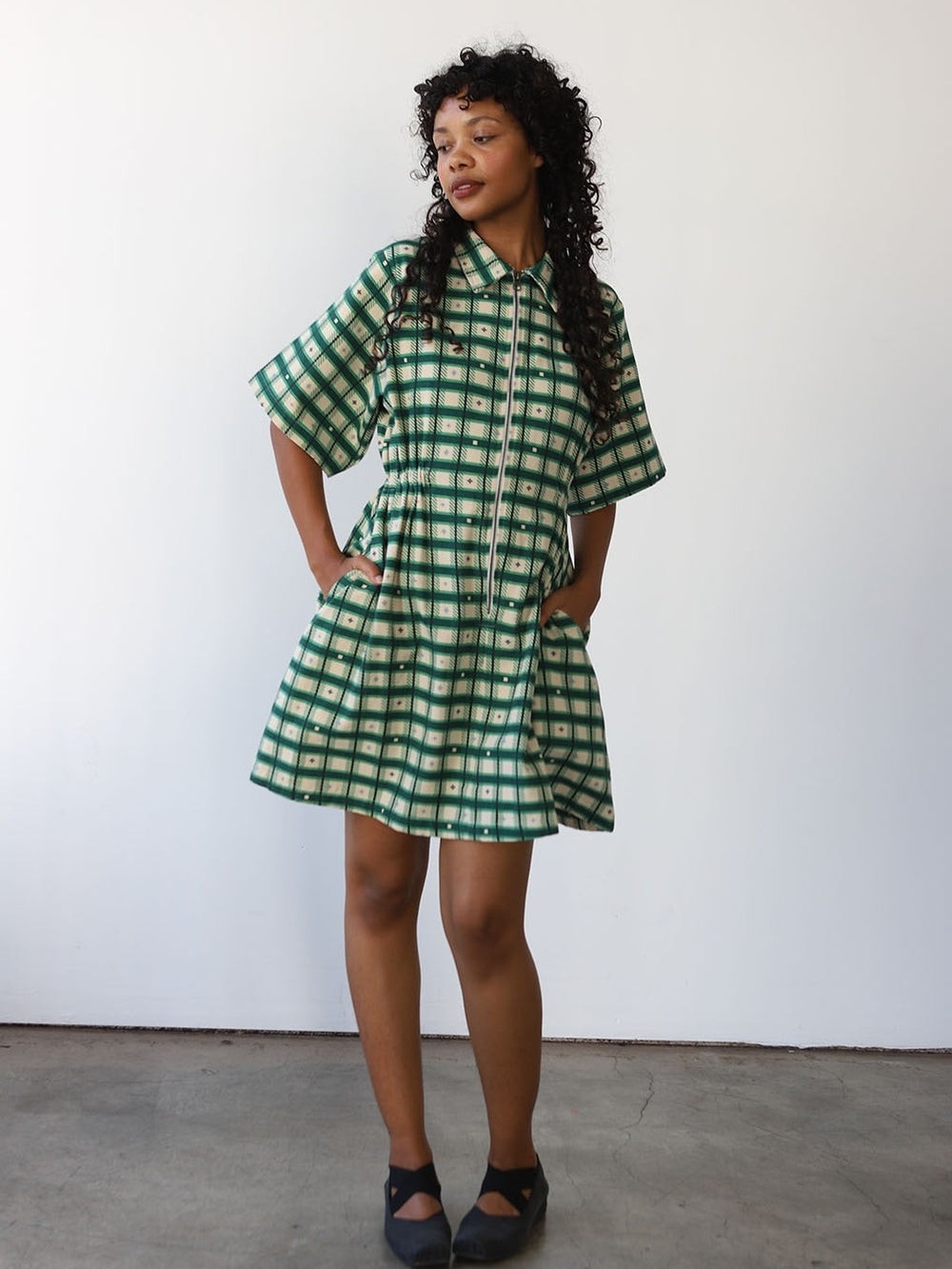 Noble Green Plaid Mini Dress - Size XS